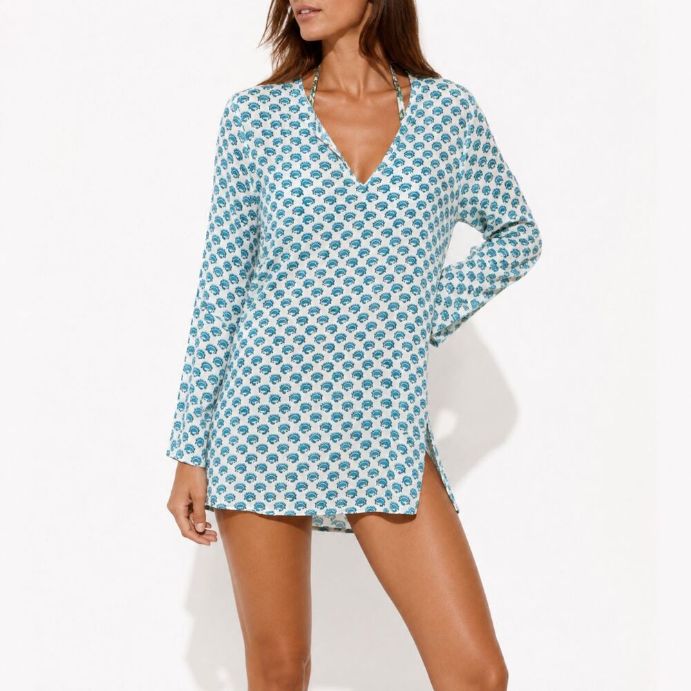 Coastal Beach Resort Swim Cover Up Madison Matthews Printed Tunic Top Small